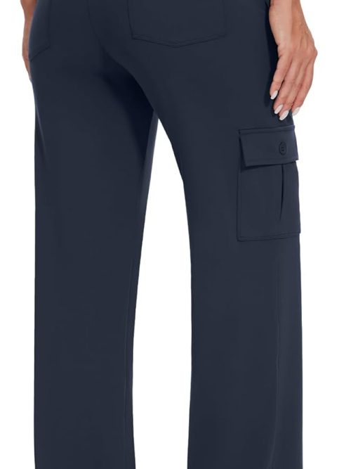 Yoga Cargo Pants Women Wide Leg Pants with Pockets High Waist Stretch Dress Casual Business Work Travel Pants