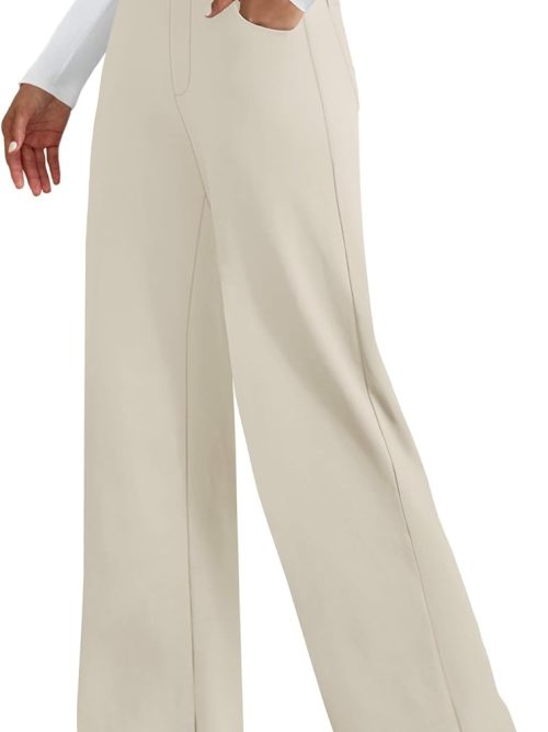 Womens Wide Leg Yoga Pants with 4 Pockets High Waist Stretchy Loose Dress Work Casual Sweatpants