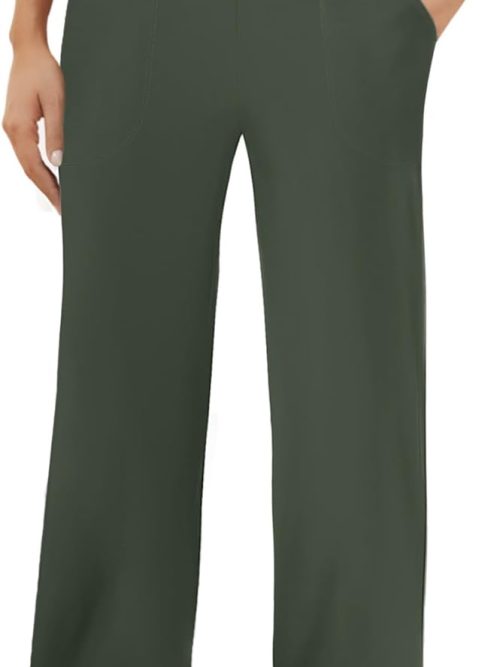 Womens Wide Leg Yoga Pants Crossover Work Dress Pants Lounge Sweatpants Casual Trousers with Pockets