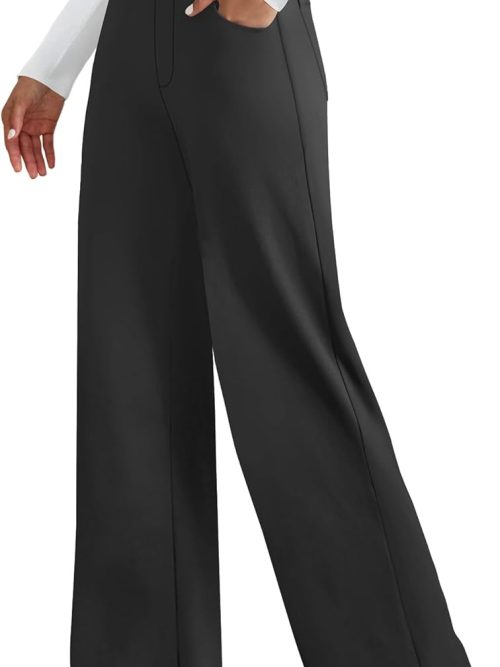 Womens Wide Leg Yoga Pants with 4 Pockets High Waist Stretchy Loose Dress Work Casual Sweatpants