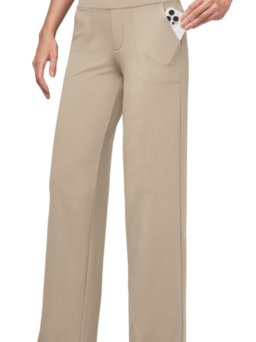 Women's Yoga Pants Wide Leg Dress Work Pants Stretch Casual Pants Slacks with Pockets High Waist 28" 30" 32"