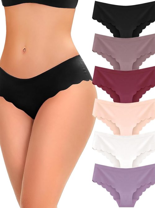 6 pack Seamless Underwear for Women Sexy Low Rise Hipster Wave Edge No Show Bikini Panties Womens Cheeky S-XL