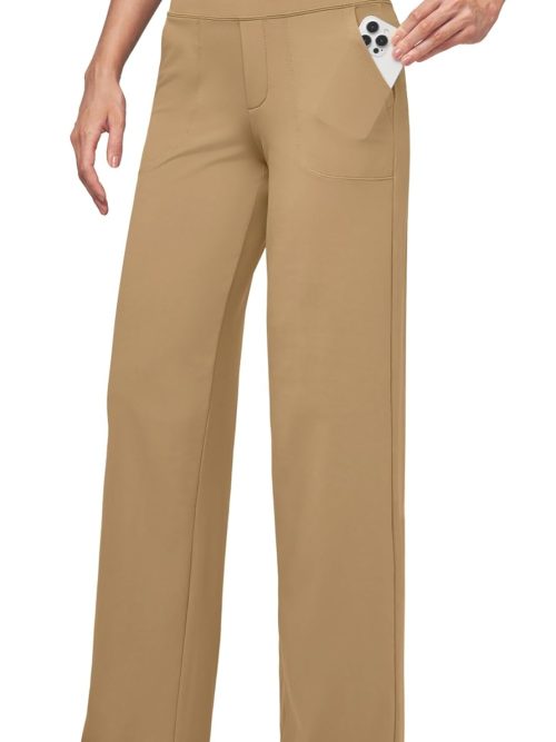 Women's Yoga Pants Wide Leg Dress Work Pants Stretch Casual Pants Slacks with Pockets High Waist 28" 30" 32"