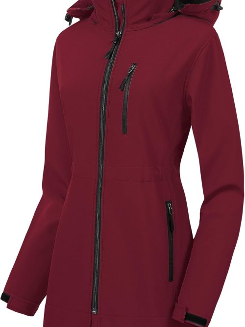 Women's Lightweight Waterproof Long Softshell Tactical Jacket Fleece Lined Windbreaker