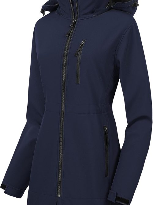 Women's Lightweight Waterproof Long Softshell Tactical Jacket Fleece Lined Windbreaker