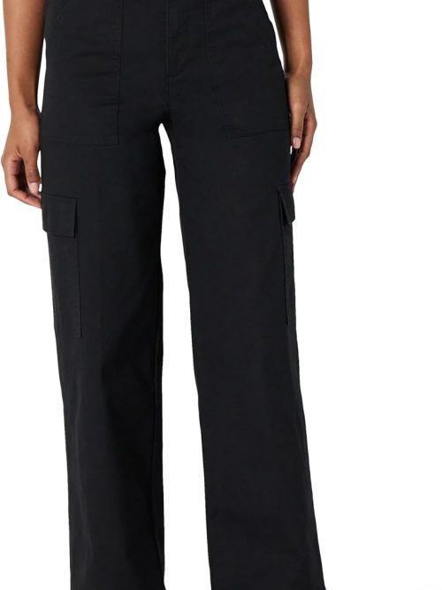 Womens High-Rise Relaxed-Fit Full-Length Wide Leg Cargo Khaki Pant