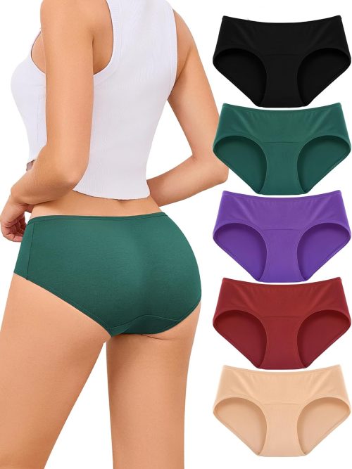 Cotton Underwear Women Hipster Brief Panties,Breathable Women's Full Coverage Bikini,Soft Workout Ladies Undies,5 Pack
