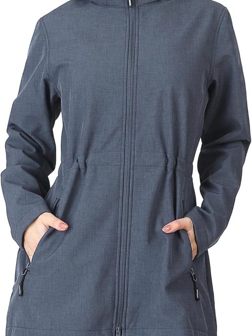 Women's Softshell Jacket with Removable Hood Fleece Lined Windbreaker Insulated Long Warm Rain Jacket