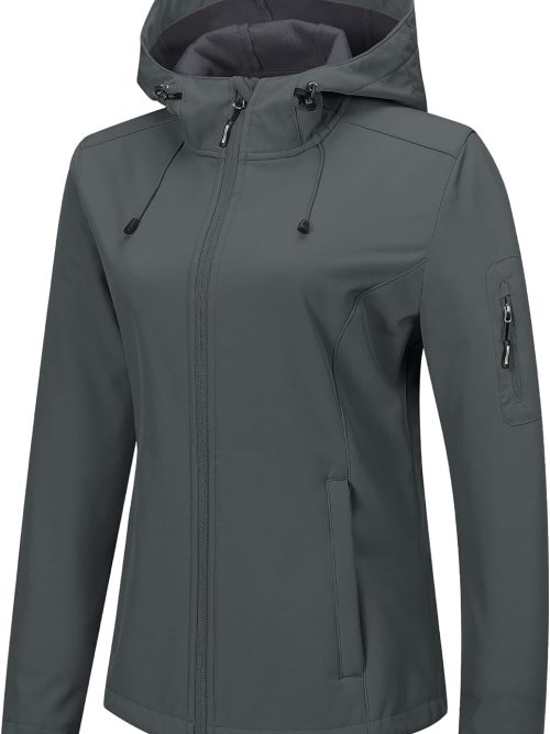 Women's Softshell Jacket with Hood Fleece Lined Warm Lightweight Waterproof Insulated Windbreaker