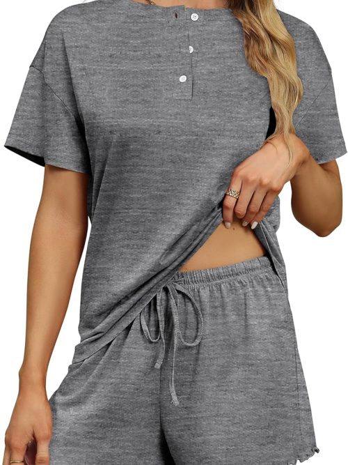 Women Pajama Sets 2 Piece Pjs Short Sleeve Lounge Set Soft Comfy Sleepwear Loungewear S-XXL