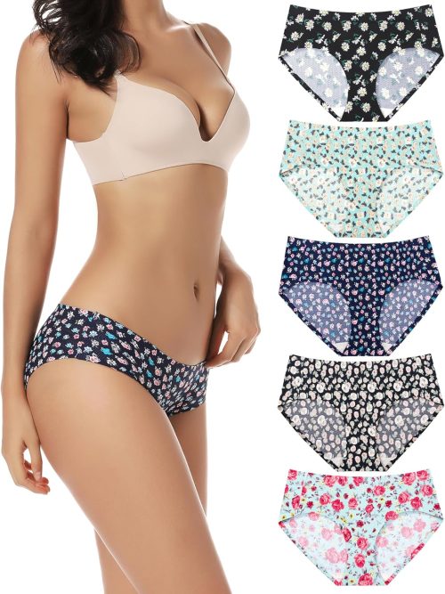 Women Seamless Hipster Underwear,Breathable Ladies Panties Bikini,No Show Briefs,Comfortable Undies for Women 5-Pack