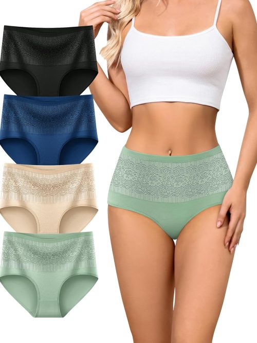 Cotton Underwear for Women High Waisted Stretch Briefs Ladies Full Coverage Postpartum Panties 4 Pack